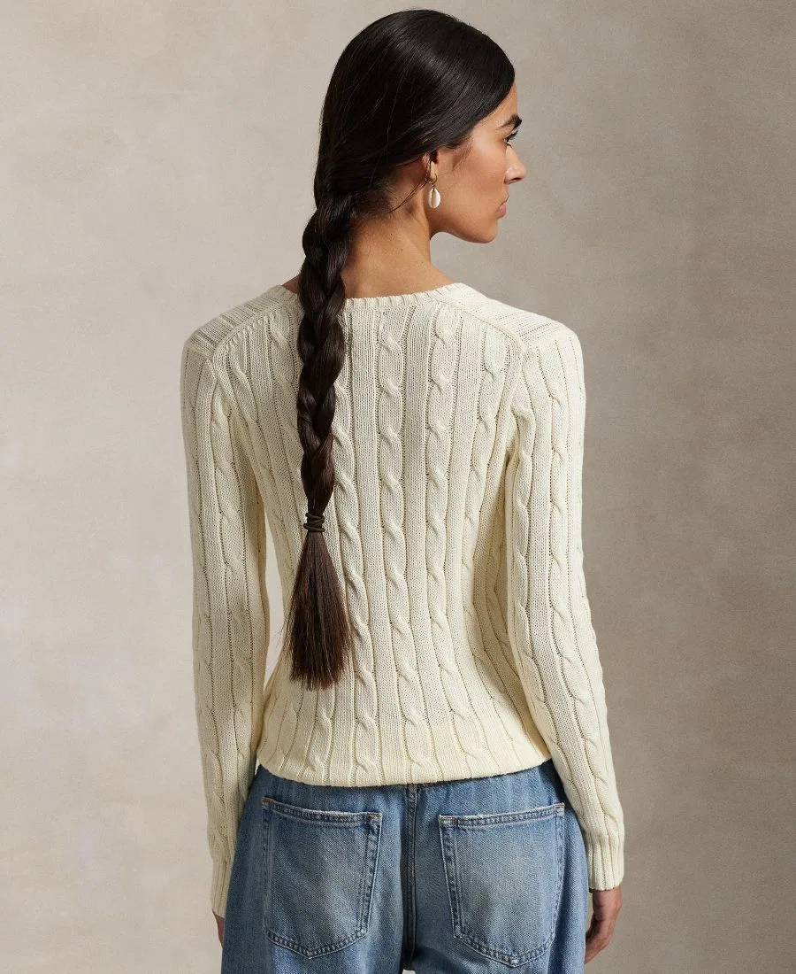 Свитер с V-образным вырезом из хлопка Cable-Knit Cotton V-Neck Sweater Polo Ralph Lauren, Cream — фото 4