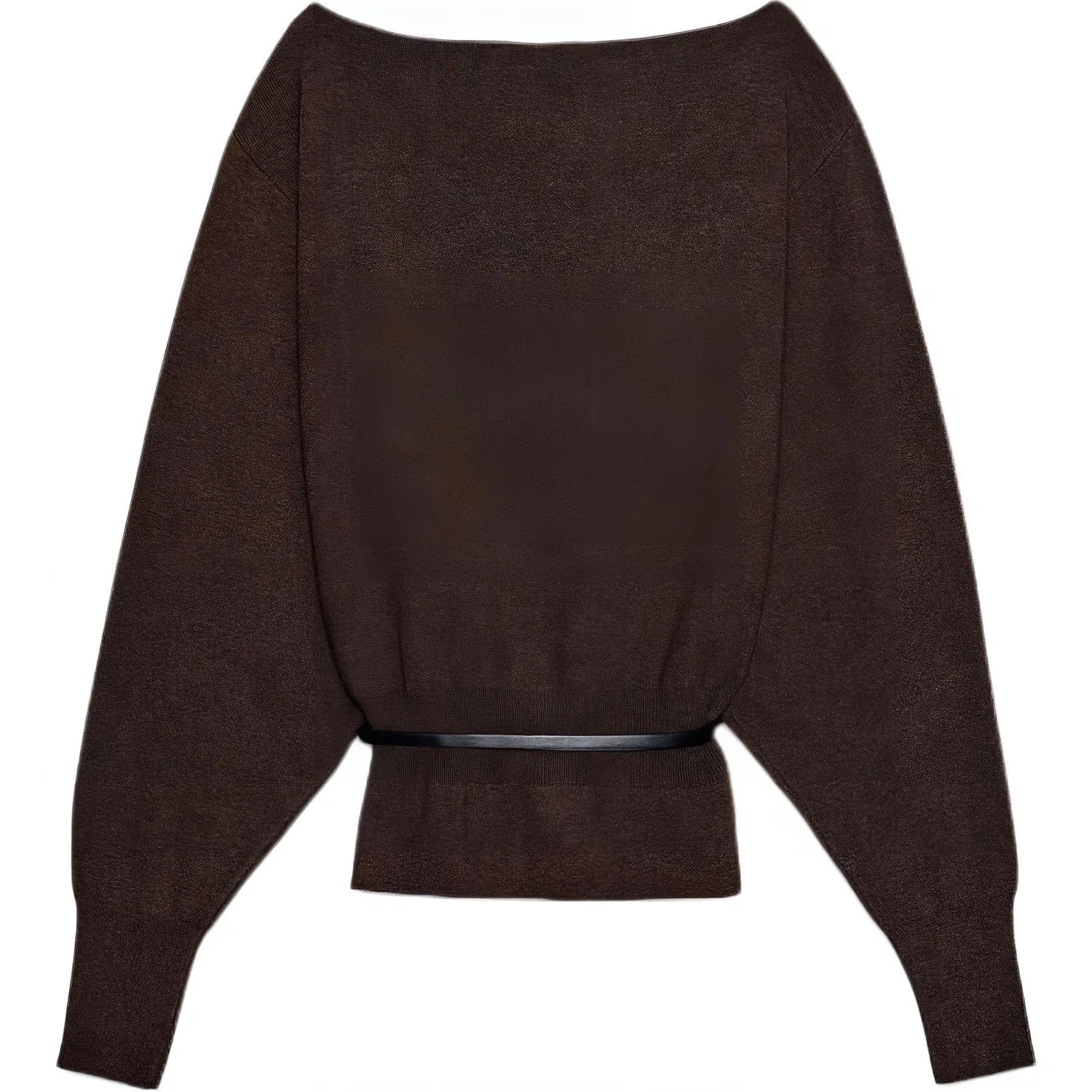 Женский вязаный свитер с лодочкой Chocolate, ZARA, Шоколадный — фото 3