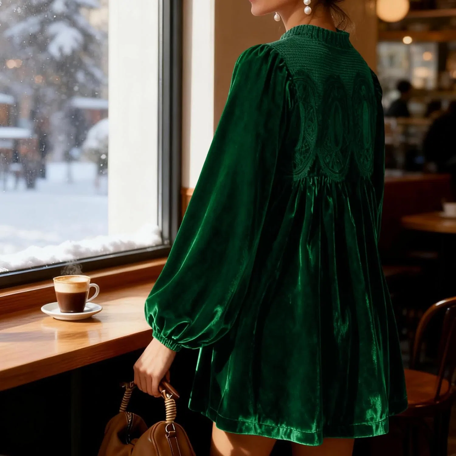 Женское миди-платье с кружевом A-силуэта, Green — фото 3