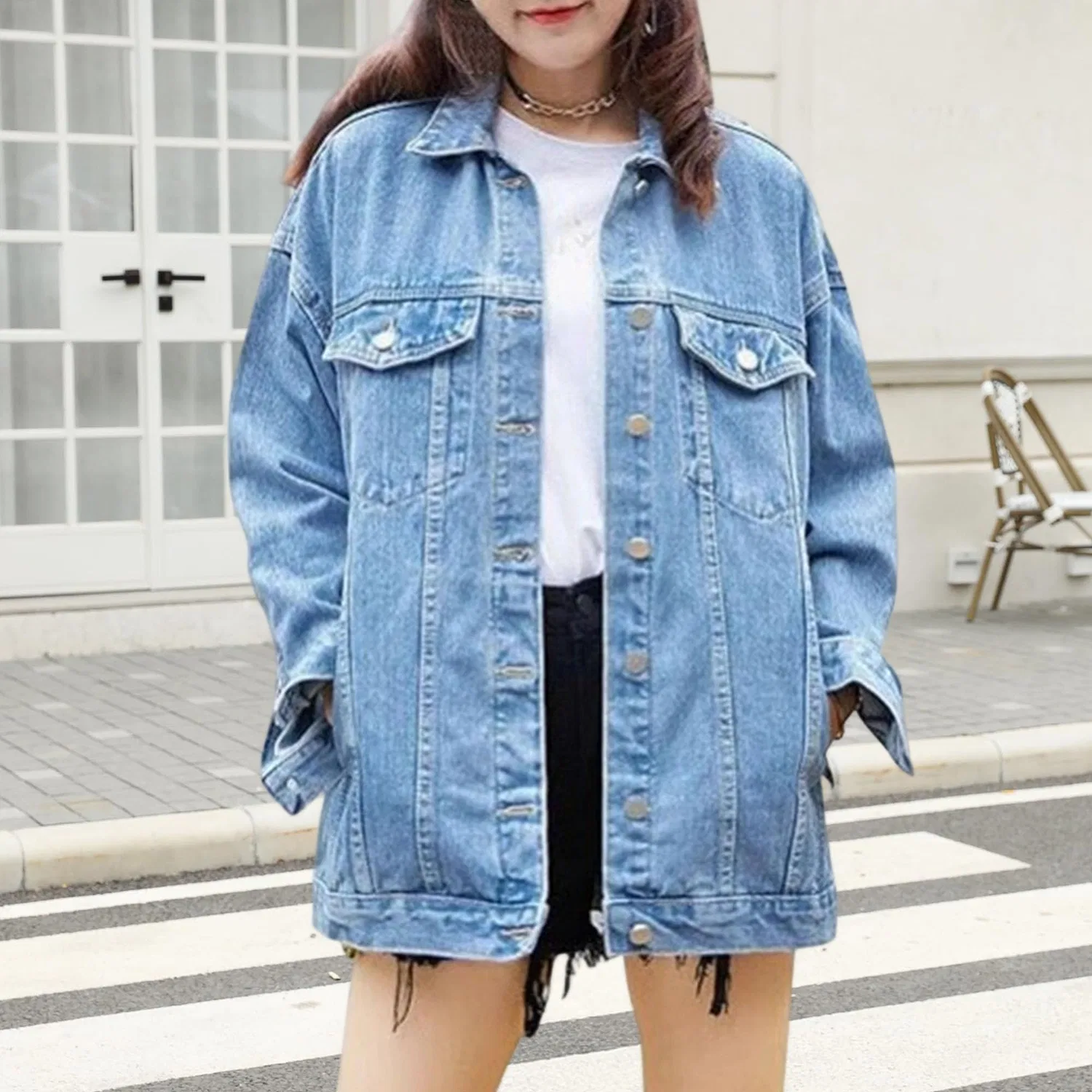 Женское пальто из денима оверсайз с опущенными плечами Boyfriend Nashville Outfits, Azzurro — фото 3