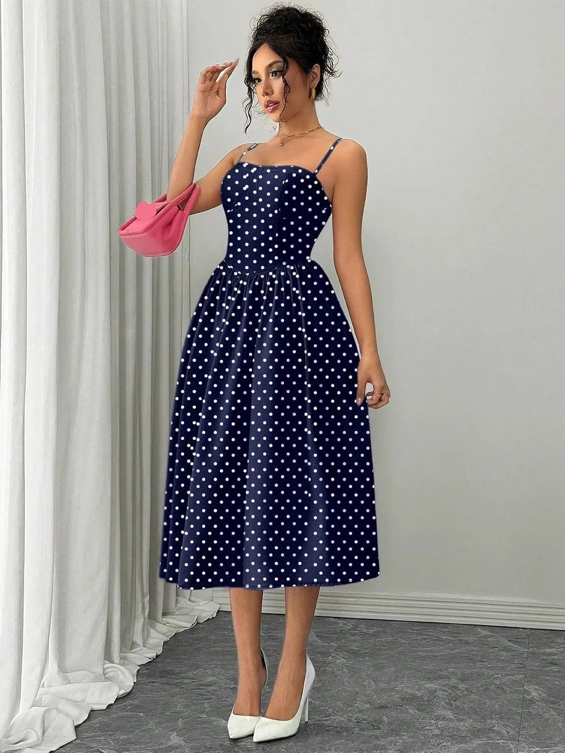 Женское элегантное платье миди с открытой спиной, Navy Blue — фото 3