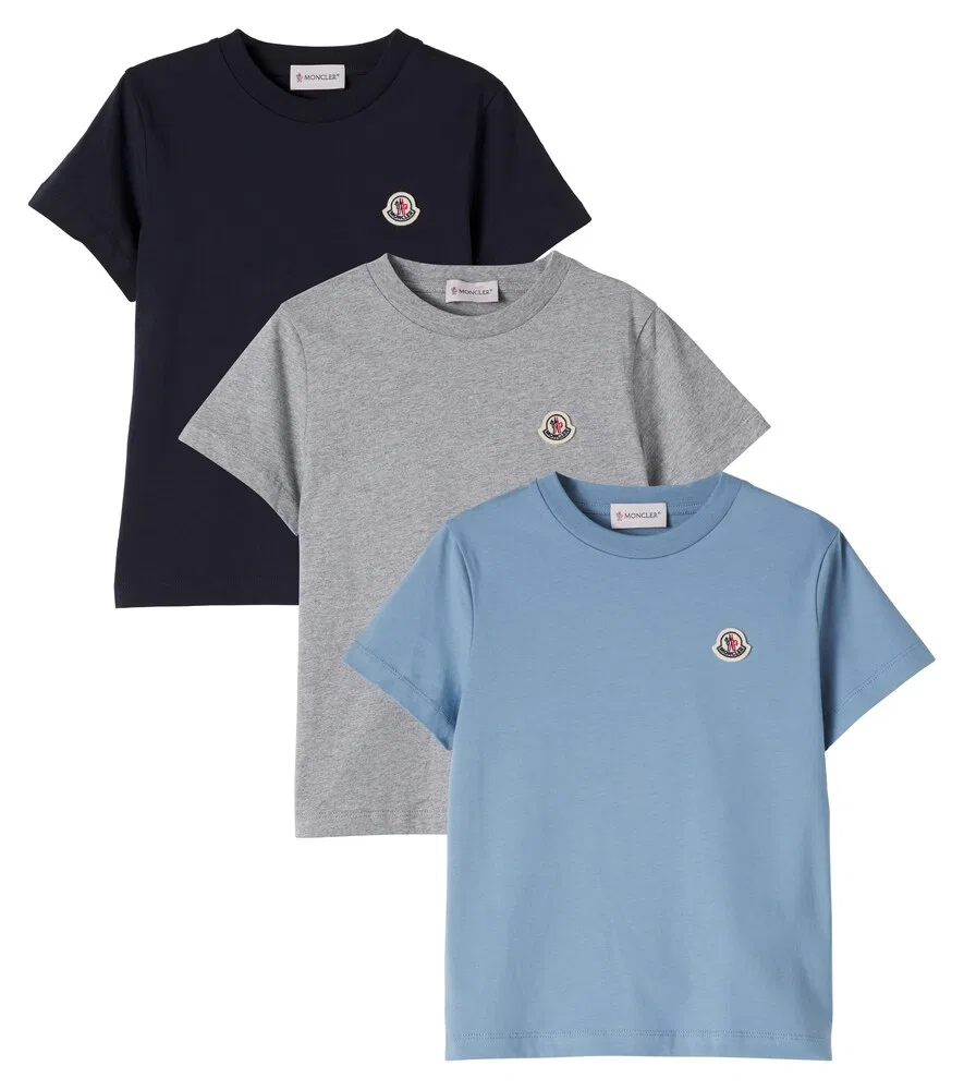 Комплект из 3 футболок из хлопкового трикотажа Moncler Enfant, серый