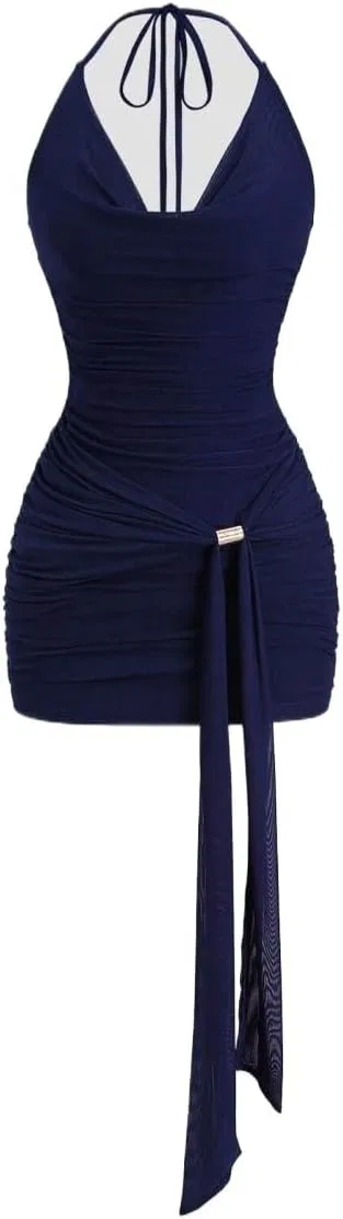 Женское облегающее мини-платье с запахом Bodycon, Navy Blue