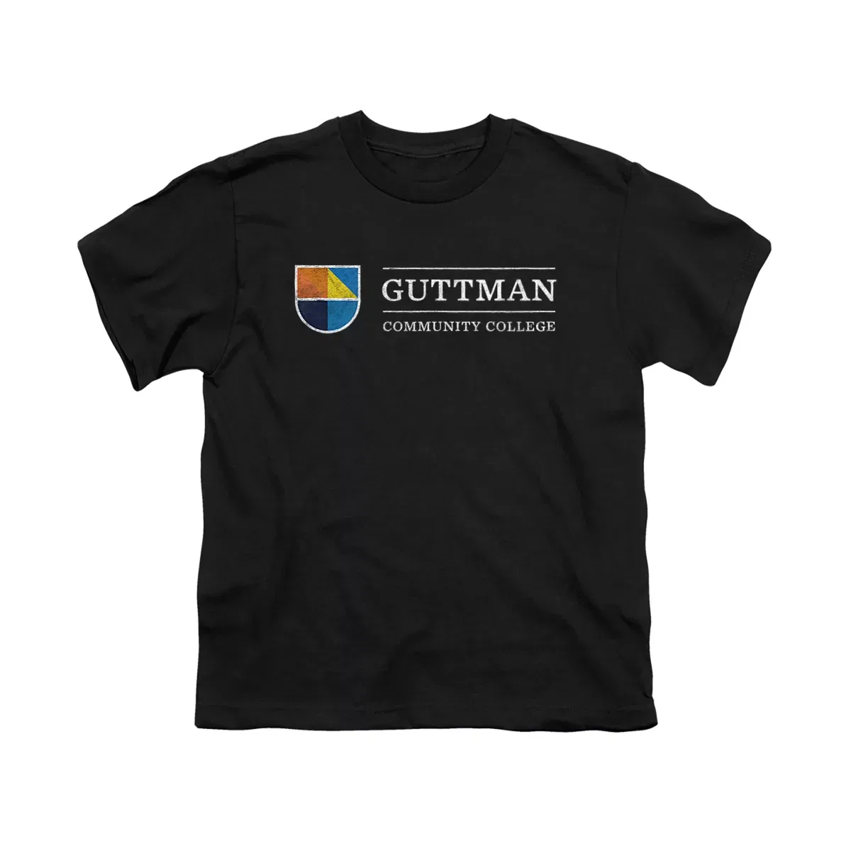 Детская футболка с принтом Guttman Community College Distressed Primary Logo NCAA, Black