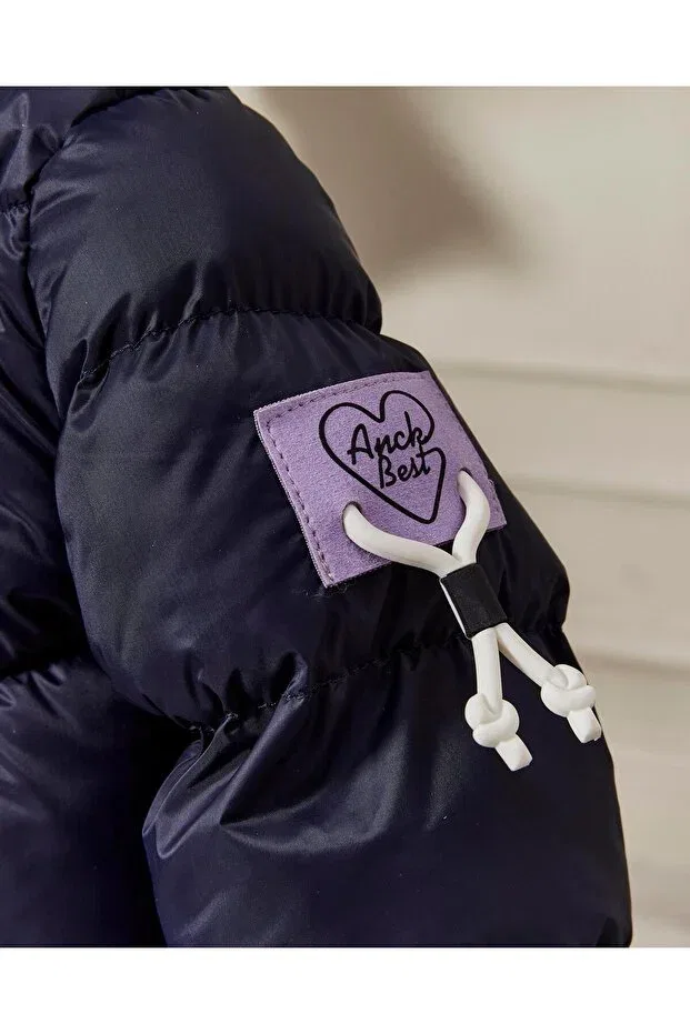 Детское пальто для девочек пуховое с капюшоном Benitto Kids, Navy Blue — фото 4