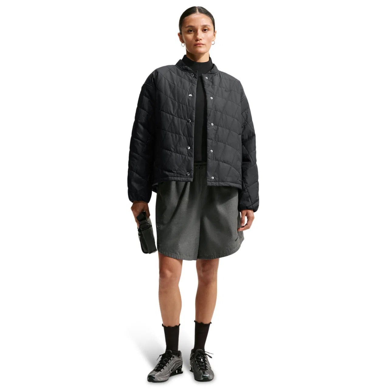 Женская куртка-бомбер с утеплителем, свободного кроя, Nike, Black/Black — фото 4