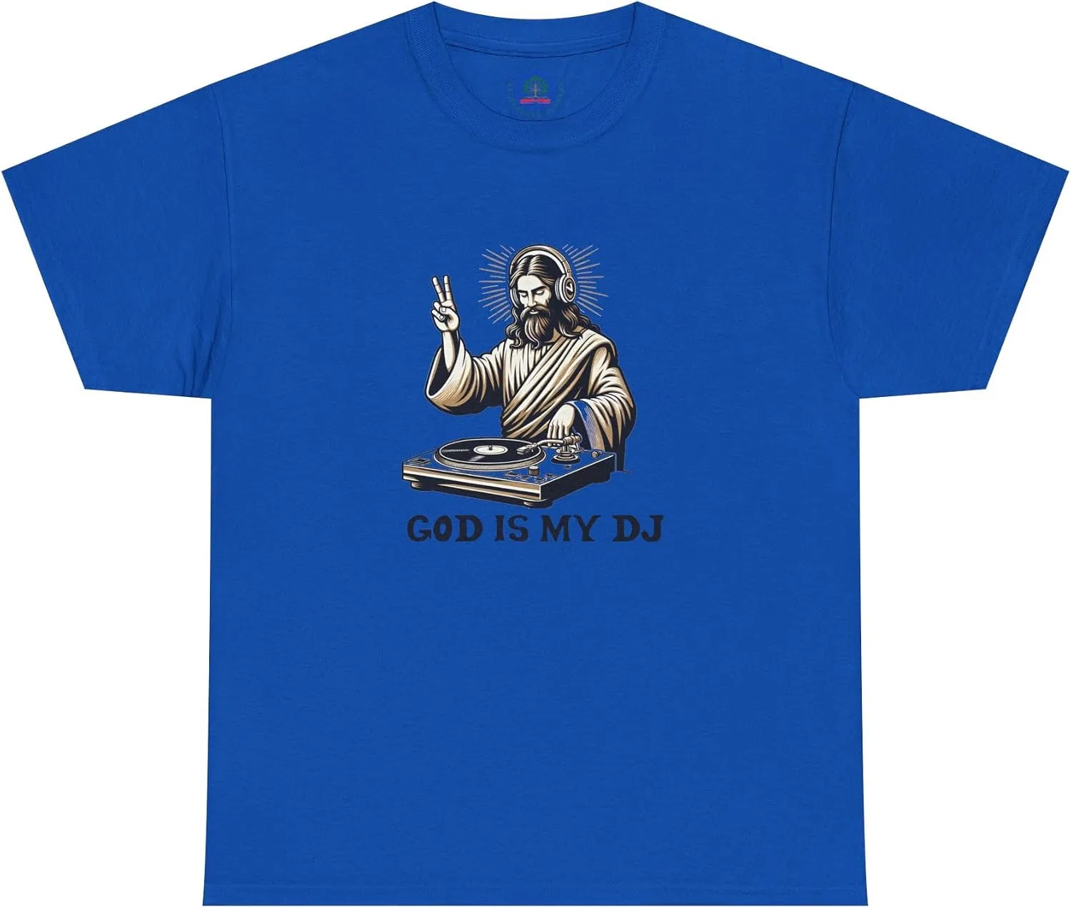 Мужская футболка с принтом God is My DJ, неоново-синий