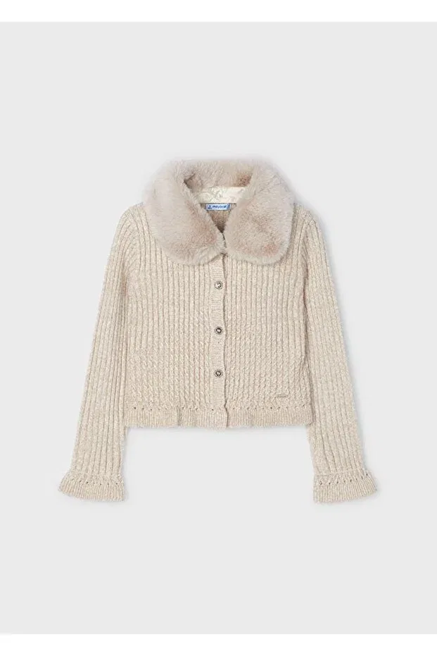 Детский кардиган для девочек вязаный с длинным рукавом Mayoral, Beige — фото 4