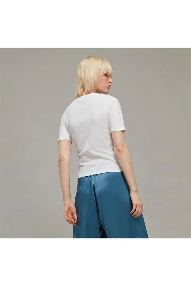 Женская футболка хлопковая Fitted ss tee women's t-shirt hy1403 Adidas, Cwhite — фото 4