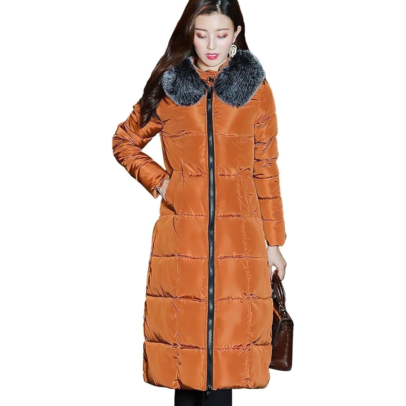 

Пальто-куртка Ebossy Women's Winter Thicken Down Alternative Long With Faux Fur Hood, коричневый/черный