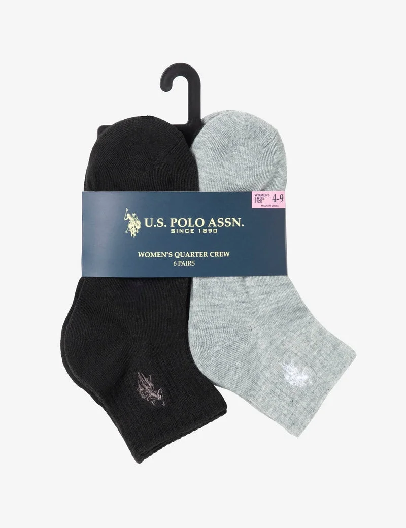 Женские носки U.S. Polo Assn. Core Assorted Quarter Crew, 6 пар, черный/серый/белый — фото 2