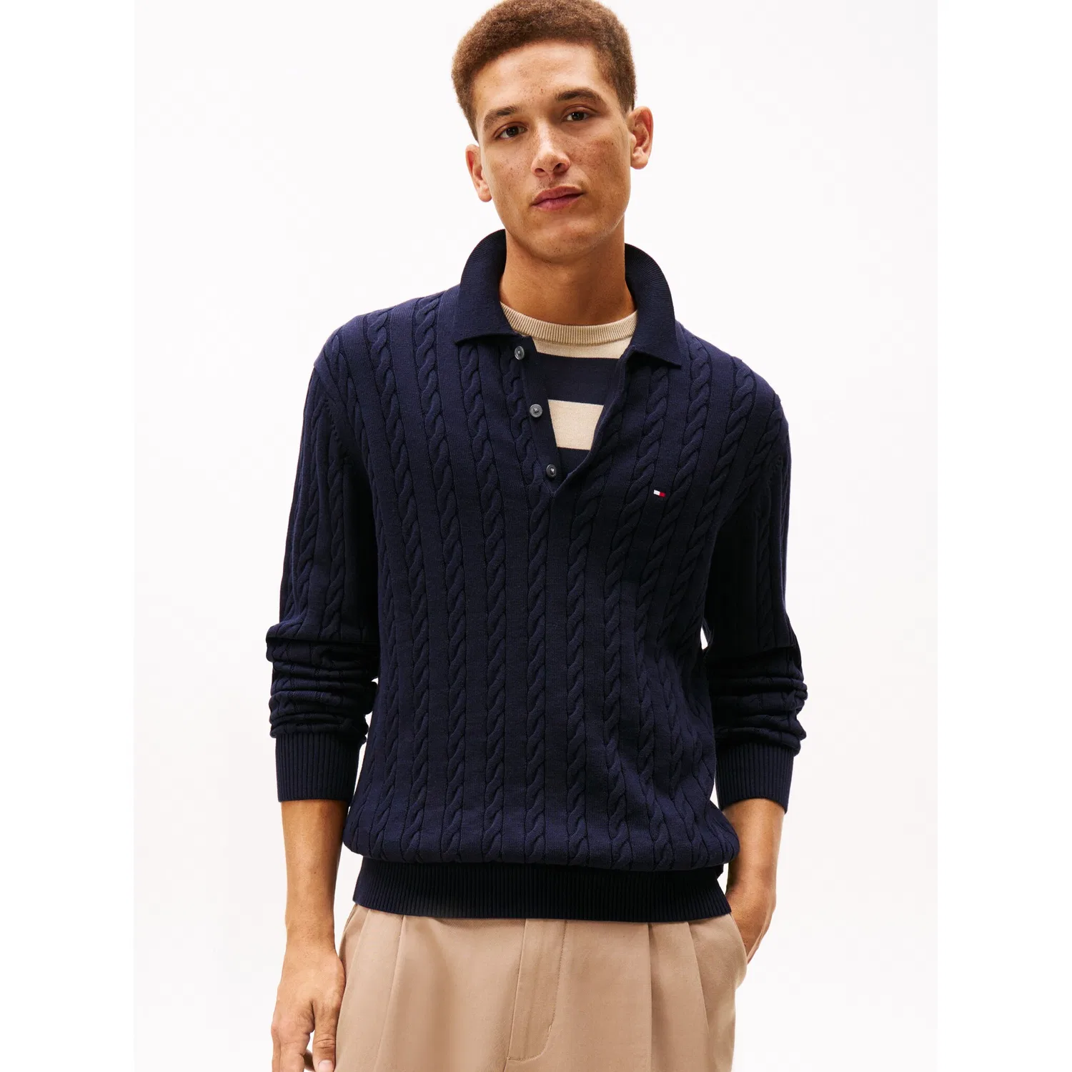 Мужской пуловер с поло-воротником с косичками Tommy Hilfiger, Desert Sky — фото 2