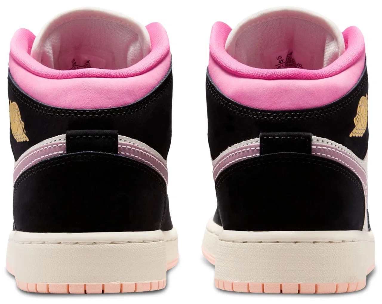 Кроссовки для девочек AJ 1 Mid SE Jordan, цвет Black/Gold/Pink — фото 3