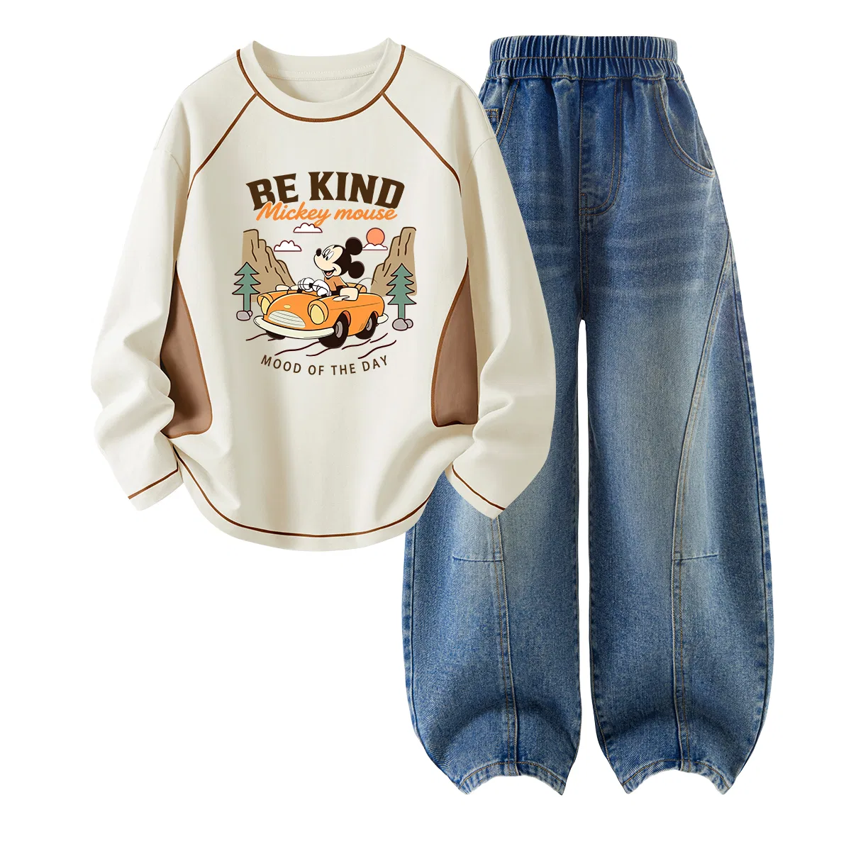 Детский спортивный комплект для мальчиков с принтом Lazy Lime Yellow+Solid Color Denim Light Blue Disney — фото 3