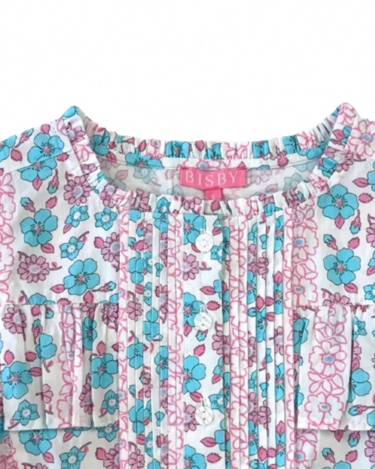 Детская блузка для девочек с коротким рукавом и оборками Annie Top Bisby, Light Blue/Pink — фото 2