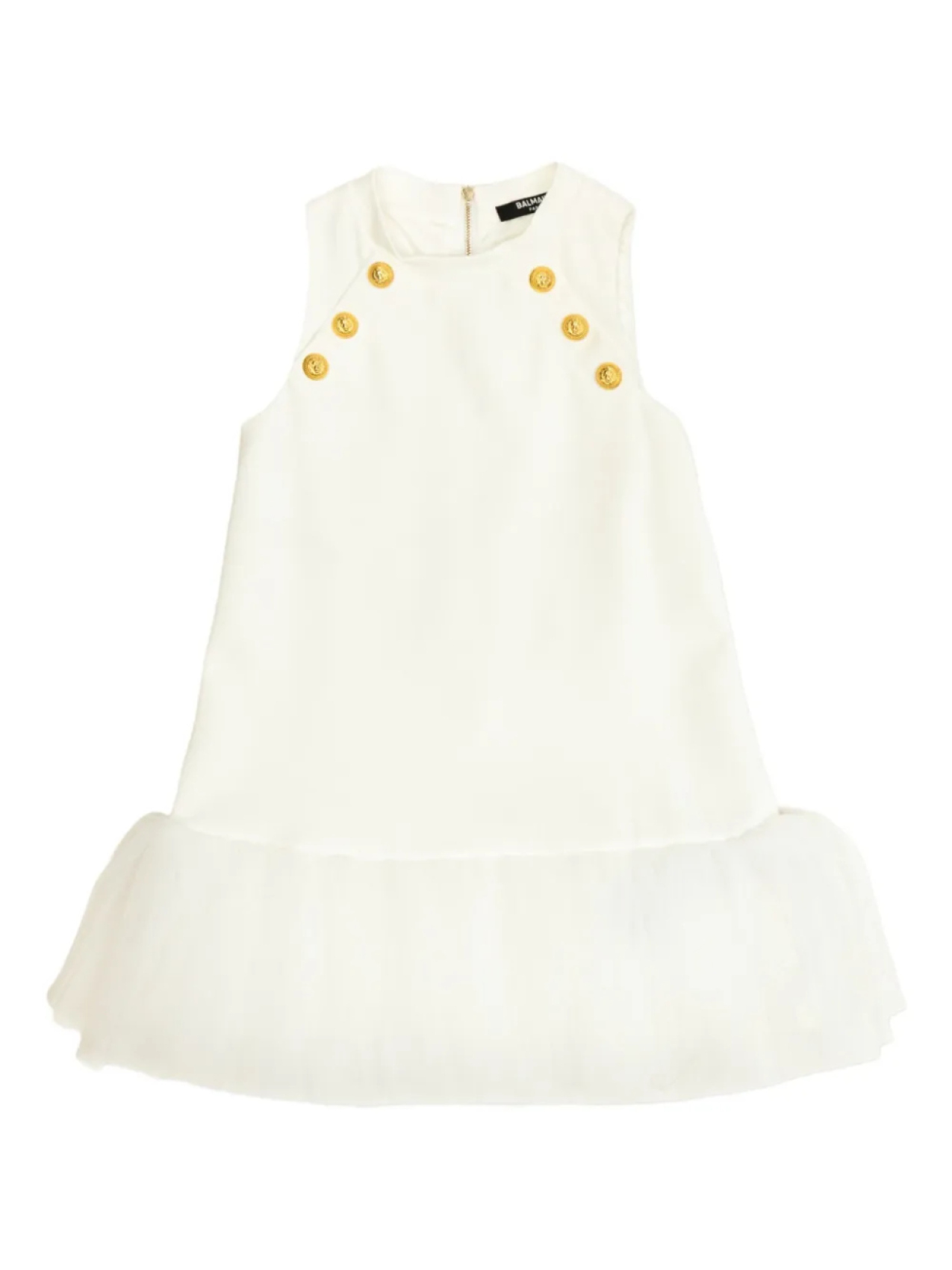 

Платье из тюля с пуговицами в виде головы льва Balmain Kids, белый