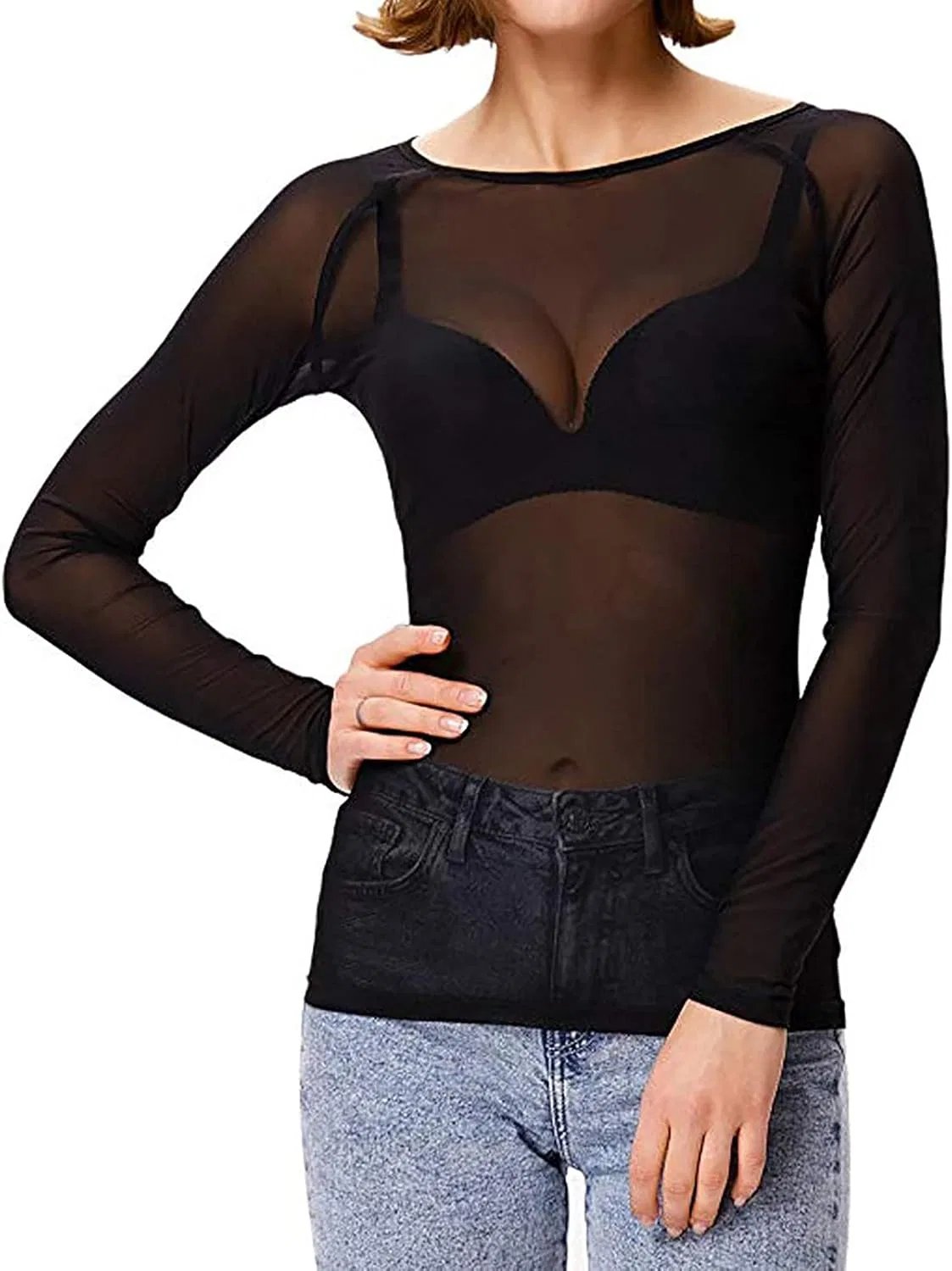 Женская полупрозрачная футболка с длинным рукавом Mesh, Black — фото 2