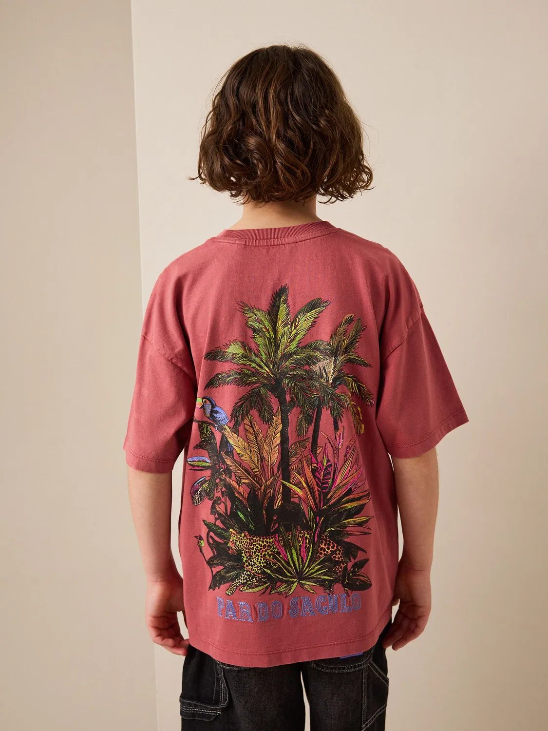 Футболка с принтом, свободная, Berry Red Washed Next, Berry Red