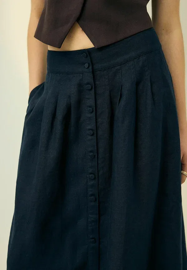 Юбка длинная из льна Maxi skirt Next, Navy Blue, темно-синий — фото 4