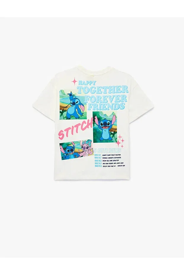 Детская футболка для девочек с принтом Stitch Printed Licensed Koton, Ecru — фото 3