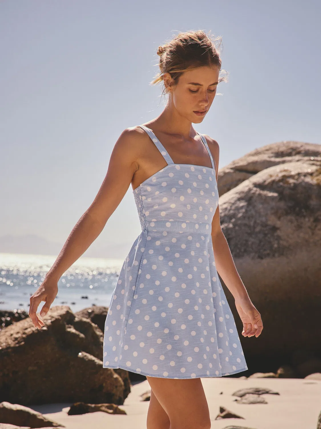 Платье мини с горошком, Blue/Ecru Polka Dot Next