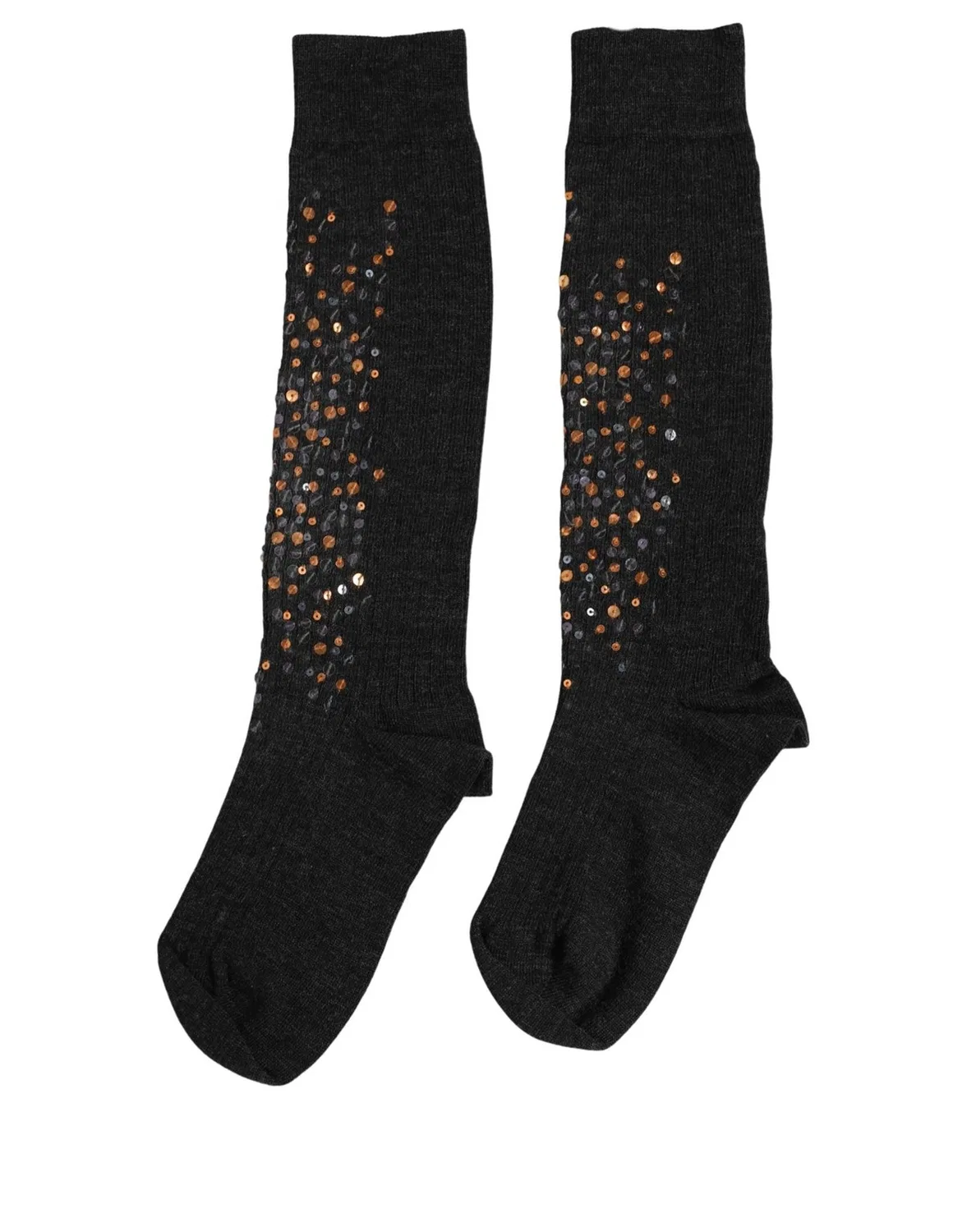 Женские высокие носки с блестящей отделкой Knee High Socks Dolce & Gabbana, Dark Gray — фото 4