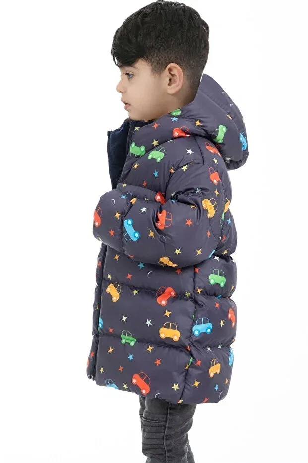 Детское пальто для мальчиков с принтом Boys' fleece-lined hooded car star moon patterned winter inflatable coat & jacket & parka Montstop, Pink — фото 3