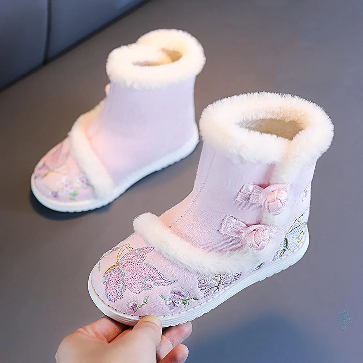 Детские сапоги для девочек с вышивкой Hanfu Shoes Chinese Year Boots, Pink — фото 4