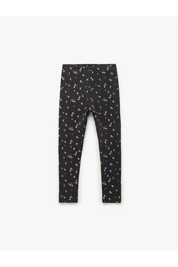 Детские леггинсы для девочек хлопковые Camisole Floral Patterned Cotton Leggings Koton, Anthracite