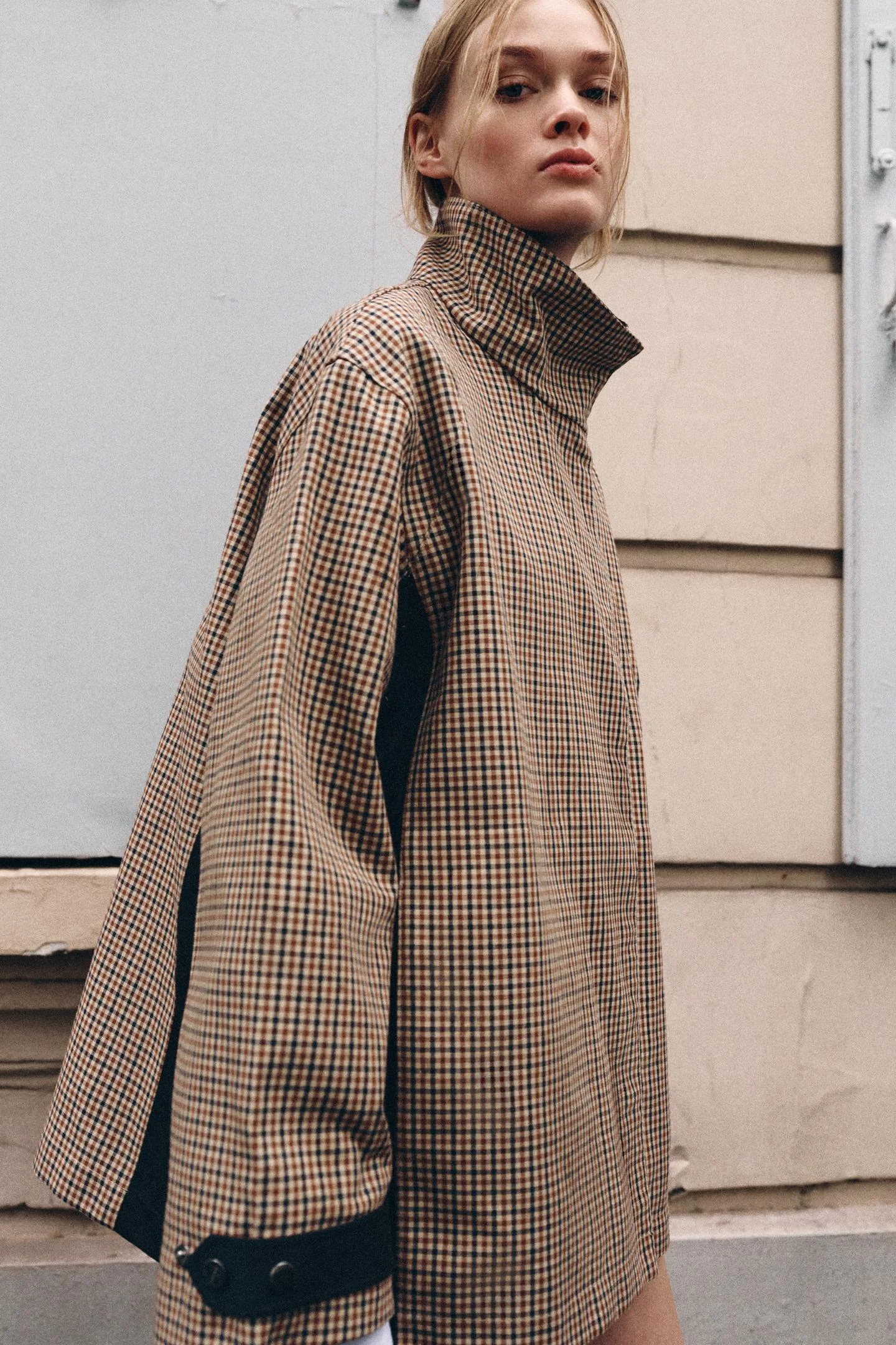Парка Zara укороченная в клетку, коричневый/кремовый — фото 2