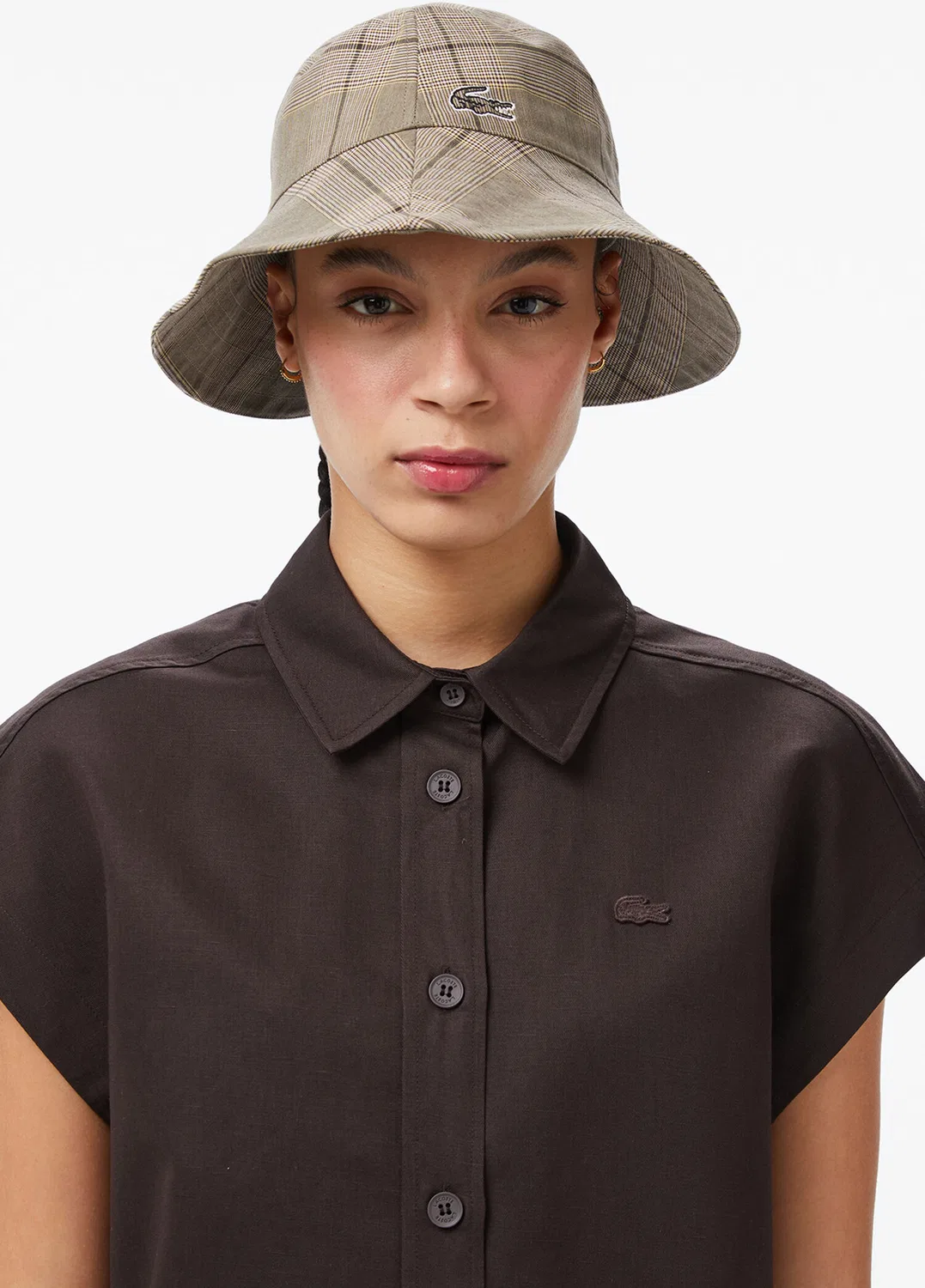 Рубашка Lacoste, коричневая, с вышитым крокодилом — фото 3