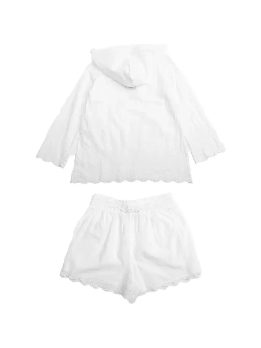 Комплект из блузки и шортов с английской вышивкой Polo Ralph Lauren Kids, белый — фото 2