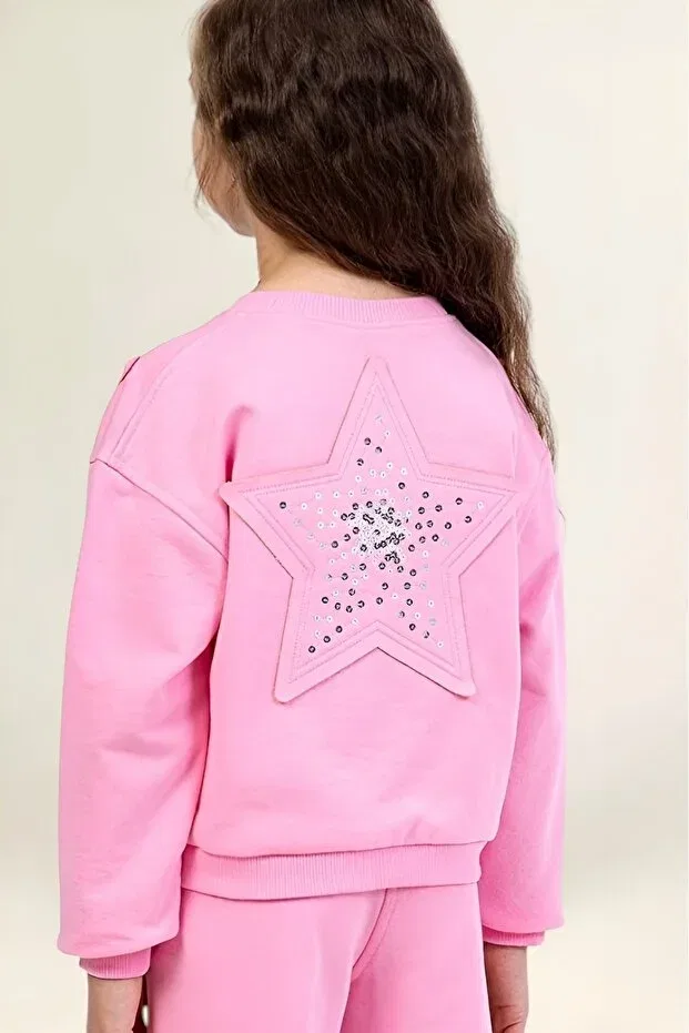 Детский для девочек комплект спортивного костюма с пайетками star tracksuit set Dmb Boys & Girls, Pink — фото 2