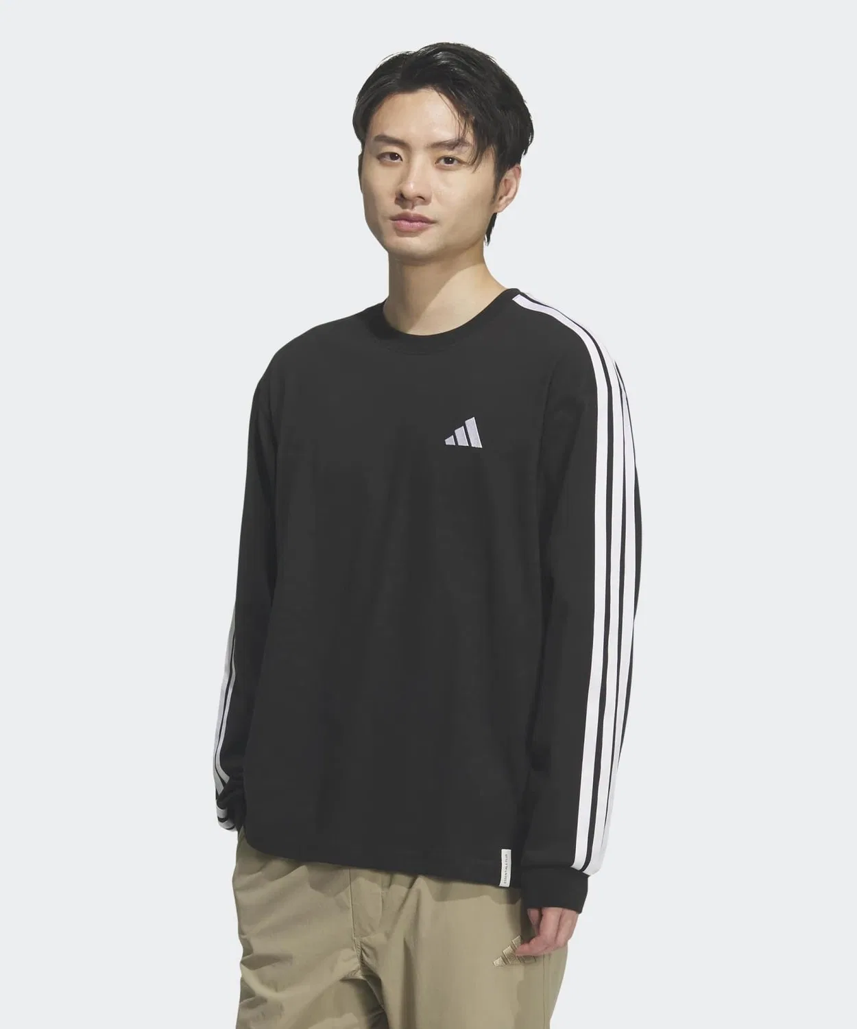 Мужская футболка с длинным рукавом свободного кроя, с тремя полосками Adidas, Черный