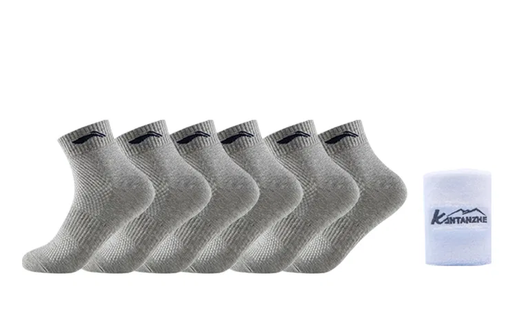 Детские носки с напульсником, комплект, 6 Pack (Gray Socks)+KTZ White Wrist Brace, Li-Ning