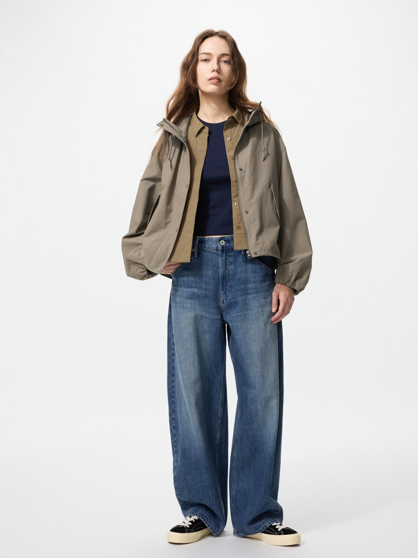 Короткая женская парка Uniqlo, хаки
