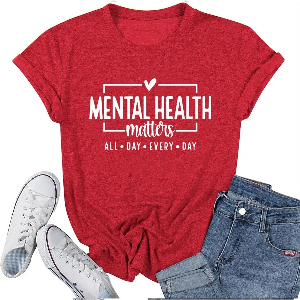 Женская футболка с принтом Mental Health Matters, ярко-красный