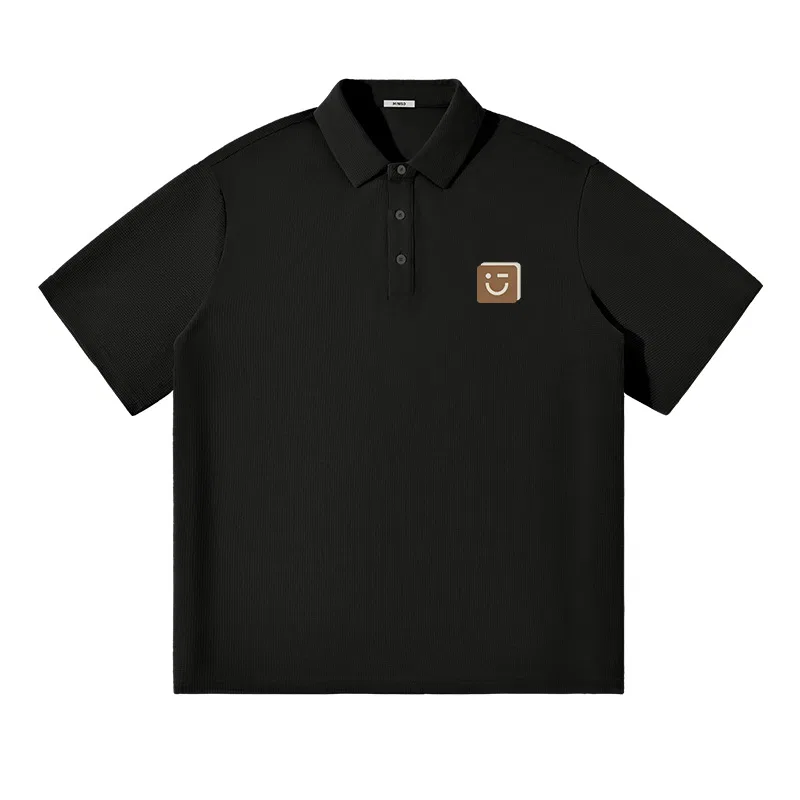 Детское поло с принтом MINISO, Black (Warm Brown Smile Chest Logo)