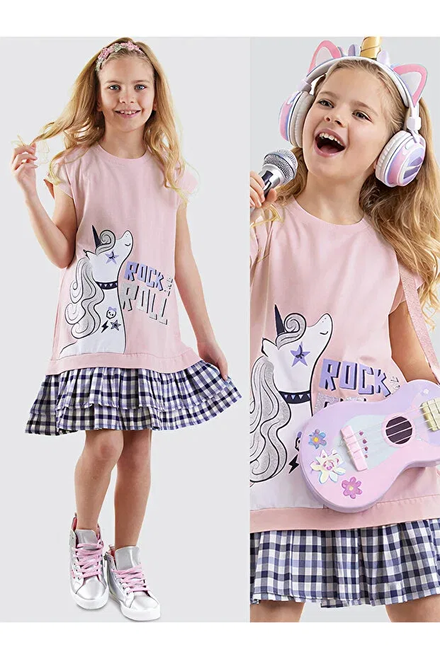 Детское платье для девочек с принтом Unicorn Rock Denokids, Pink