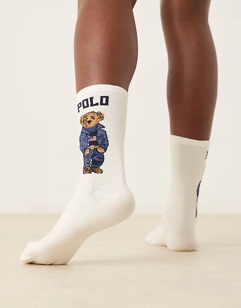 Носки Polo Ralph Lauren с логотипом медведя, кремовый — фото 3