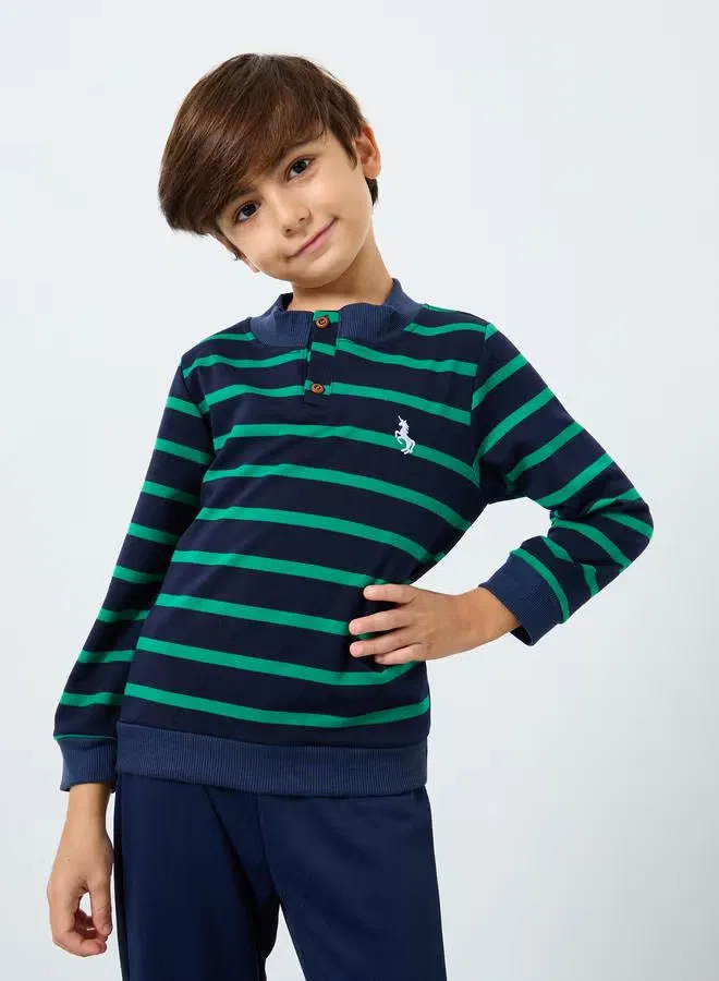 Комплект для мальчиков с полосками, модель Boys striped top and joggers set, Styli, синий — фото 3