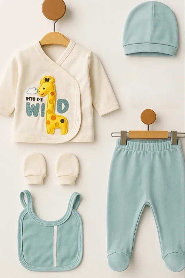 Детский комплект для новорожденных с жирафовым принтом Bamoola For Babies, Turquoise Giraffe — фото 2