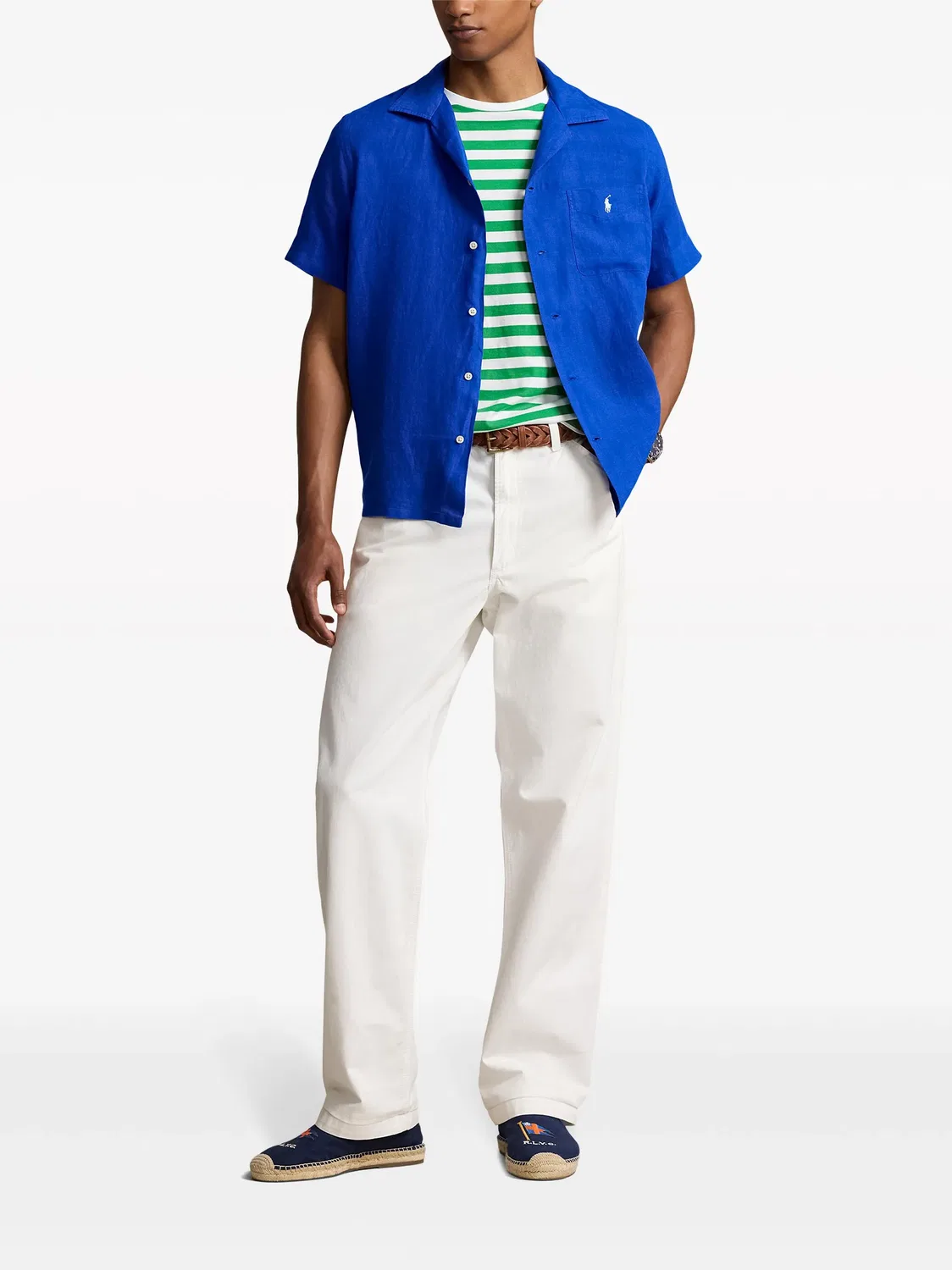 Polo Ralph Lauren Рубашка Polo Pony льняная синяя — фото 4