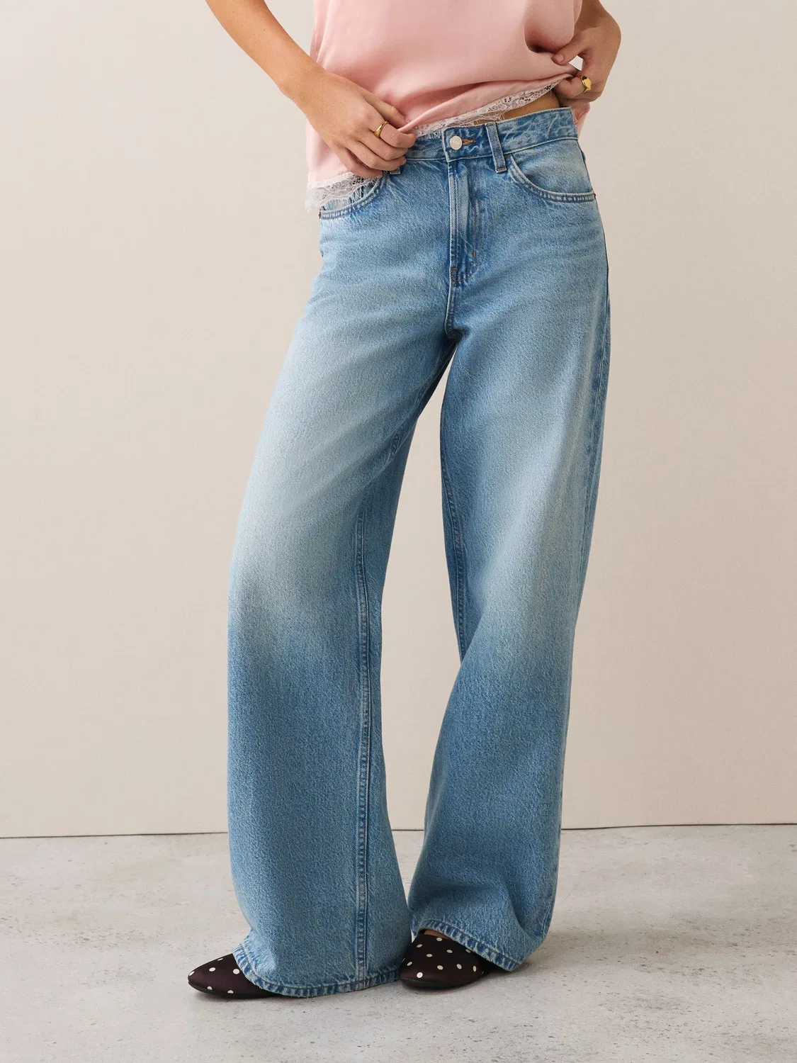 Джинсы Wide Leg Denim Next, светло-голубой/шоколадно-коричневый — фото 3