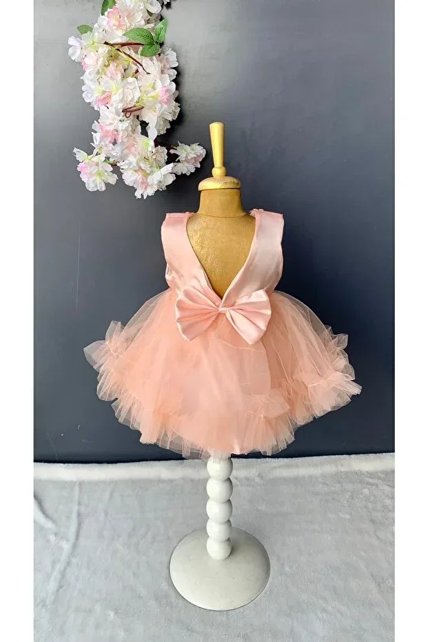 Детское платье для девочек с цветочным принтом Petite pompom baby girl newborn floral mevlüt dress special day outfit Harry&Millie, Salmon — фото 2