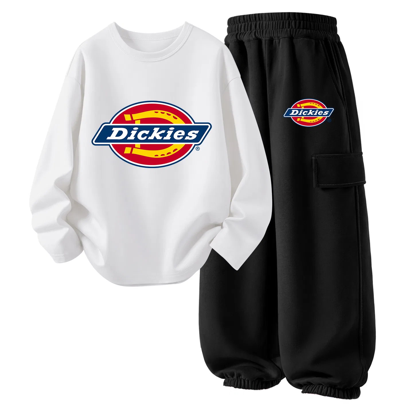 Детский спортивный комплект из двух лонгсливов с принтом Standard Logo Thick Dickies, White/K Black