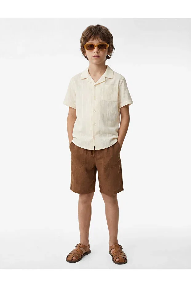 Детские шорты для мальчиков с завязками Linen and viscose blend basic shorts with tie waist Koton, Brown