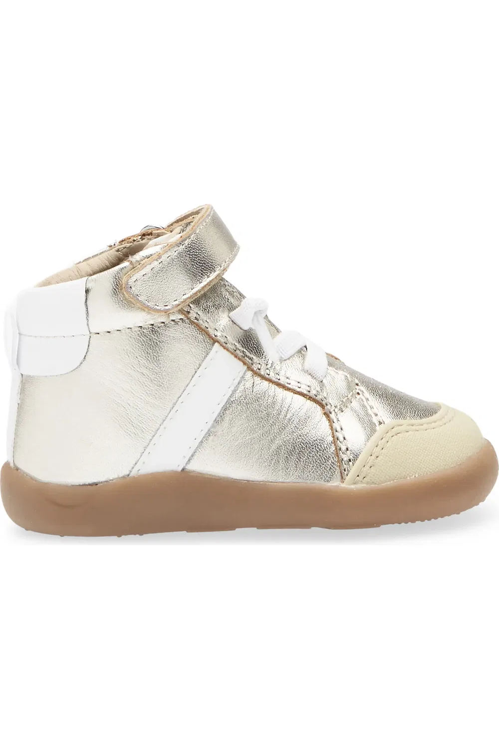 Детские кроссовки высокие ретро Leather Sneaker OLD SOLES, Gold/Snow — фото 3