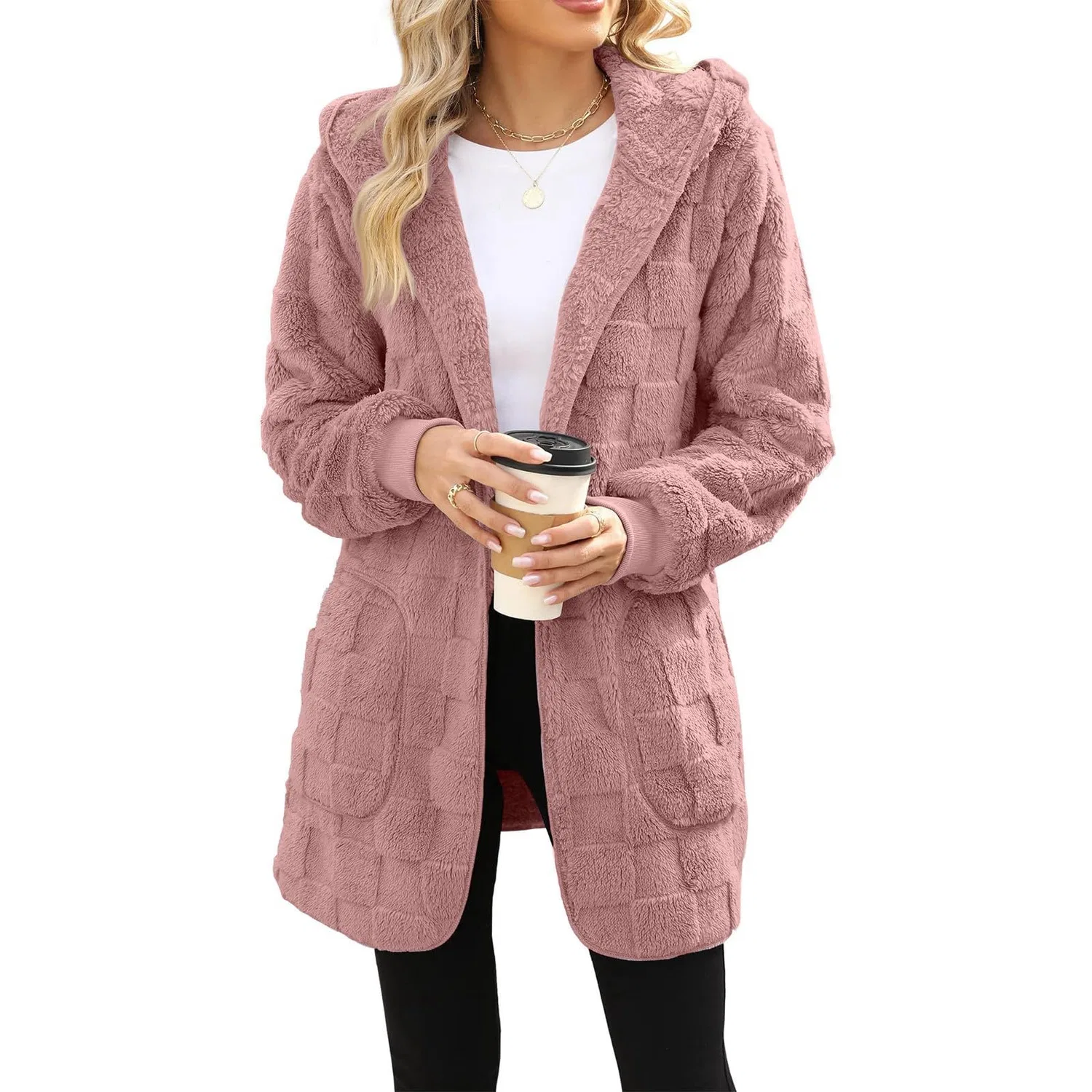 Женское уютное пальто с открытым передом, модель Fuzzy Knit, бренд, rosa