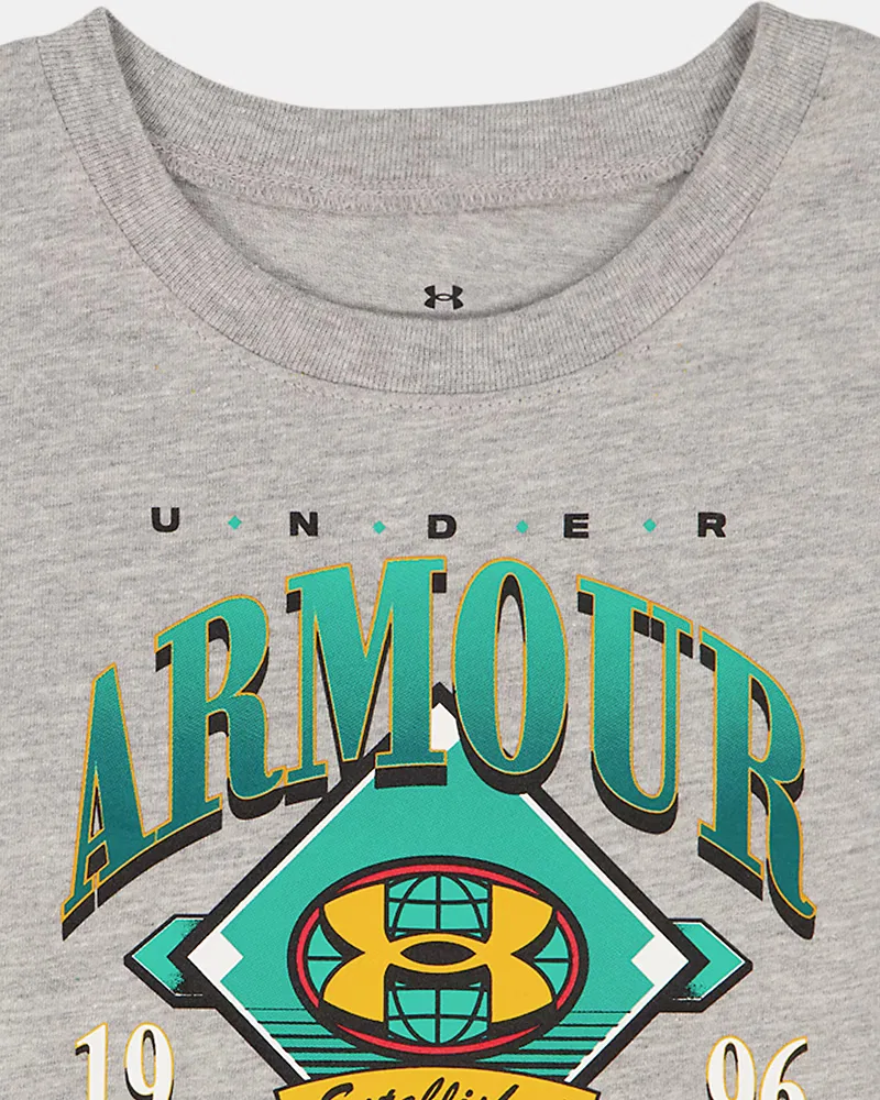 Комплект для мальчика влагоотводящий из футболки и шорт UA CVC Baseball UnderArmour, Mod Gray/White — фото 2